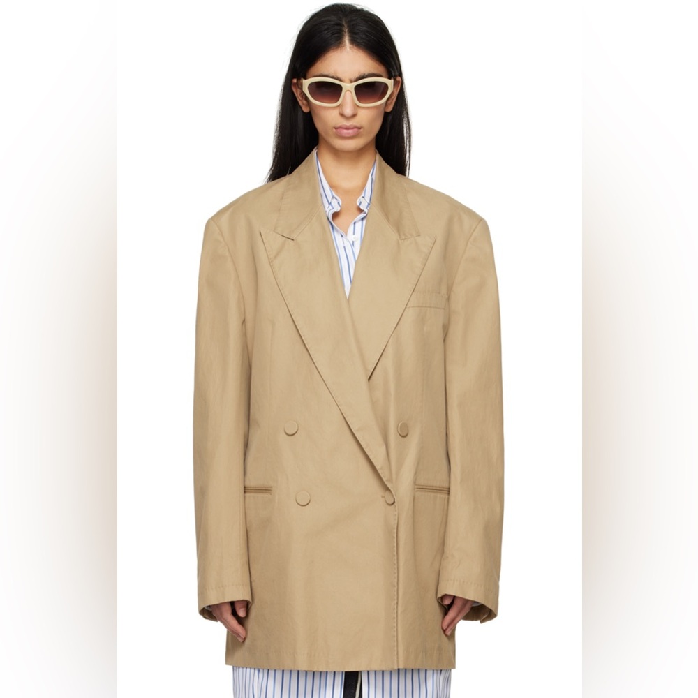 Dries Van Noten Tan Oversized Blazer with Wide Lapels - large